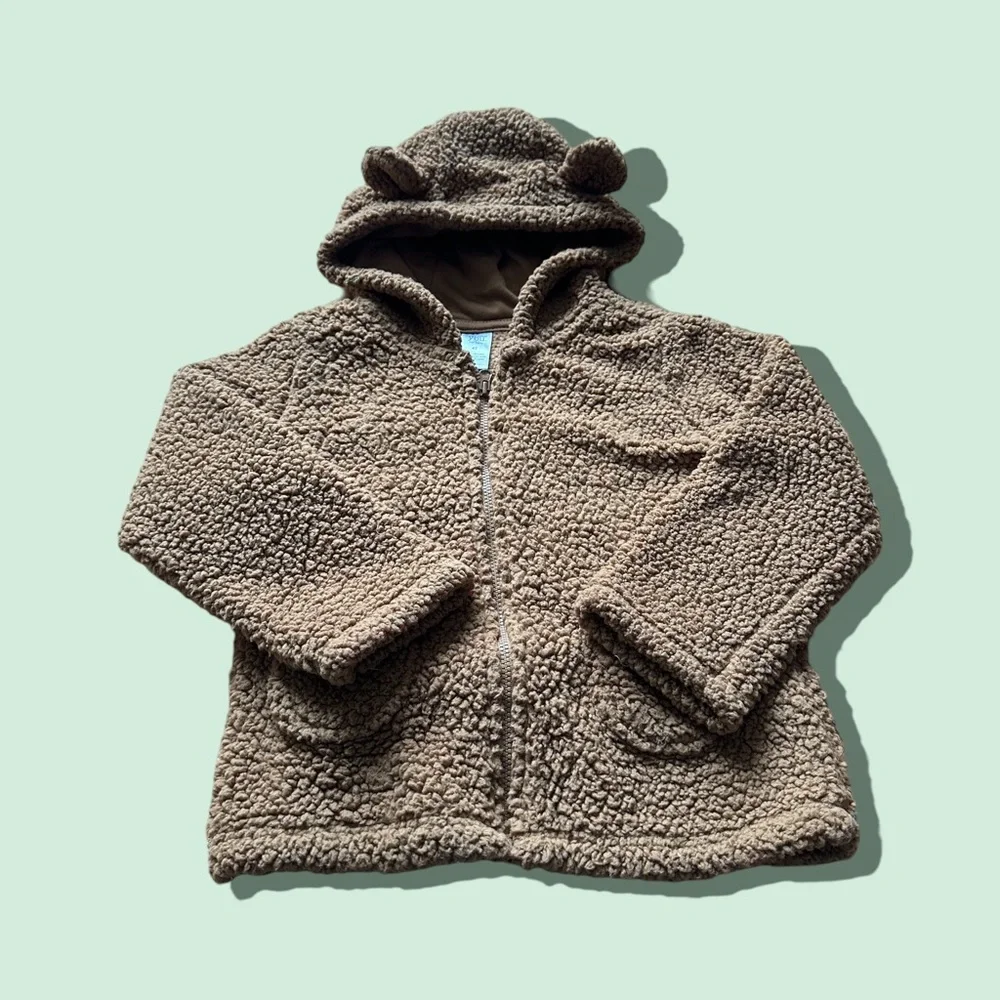 Toddler Carters Brown Zip Up Fleece Hoodie Jacket Teddy Bear Like Ears Size 4T